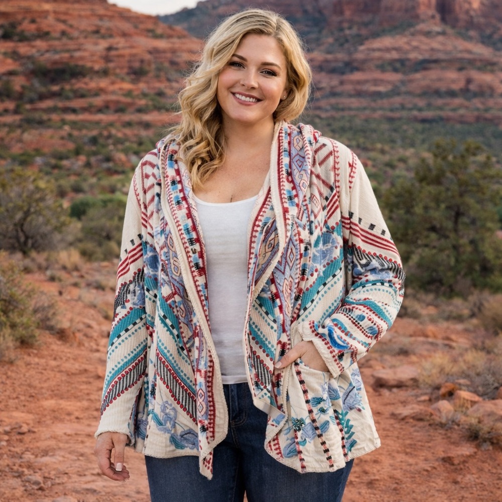 Johnny Was Multicolor Geometric Cardigan NWT - Picture 4 of 4